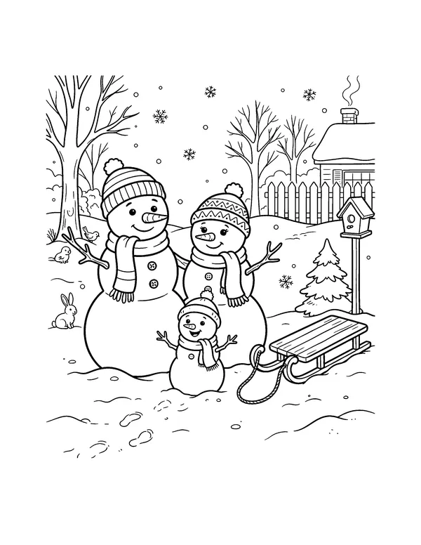 Snowman Family coloring page