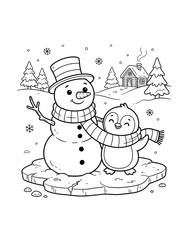 Snowman and Penguin Best Friends coloring page