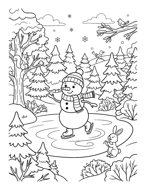 Snowman Ice Skating coloring page
