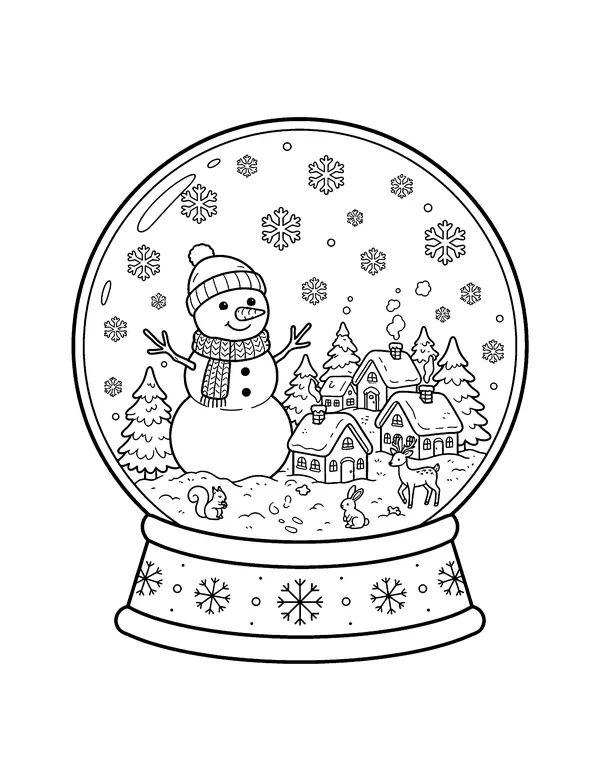 Snowman in a Snow Globe coloring page