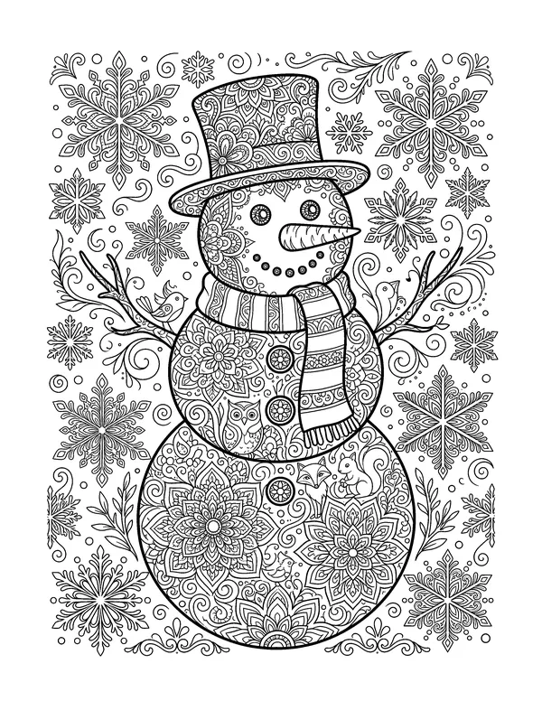 Snowman Mandala for Adults coloring page