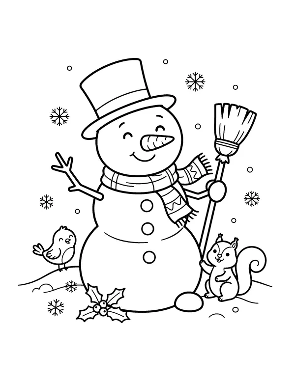 Snowman with a Broom coloring page