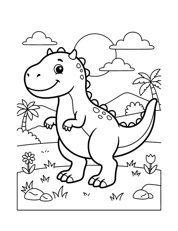 Simple Smiling Dinosaur coloring page