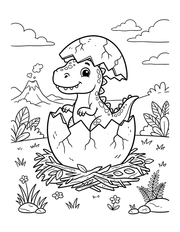 Baby T-Rex Hatching coloring page