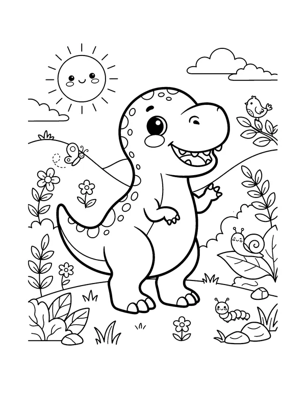 Kawaii T-Rex coloring page