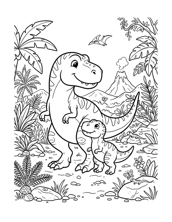Mother and Baby T-Rex coloring page