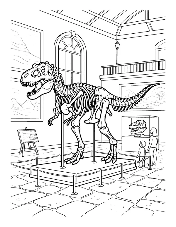 T-Rex Skeleton in a Museum coloring page