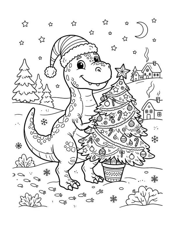 Christmas T-Rex coloring page
