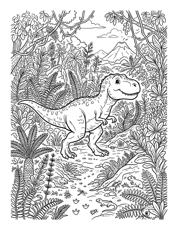 T-Rex in the Jungle coloring page