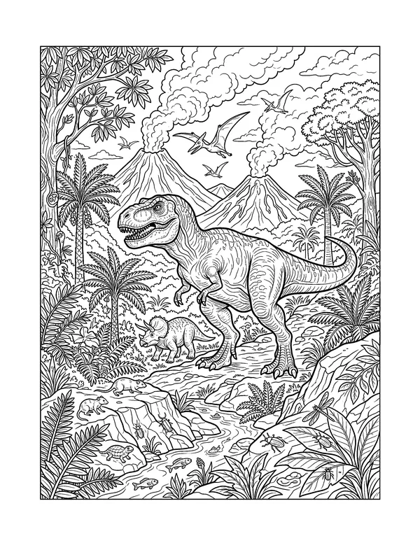 Prehistoric Volcano Landscape coloring page