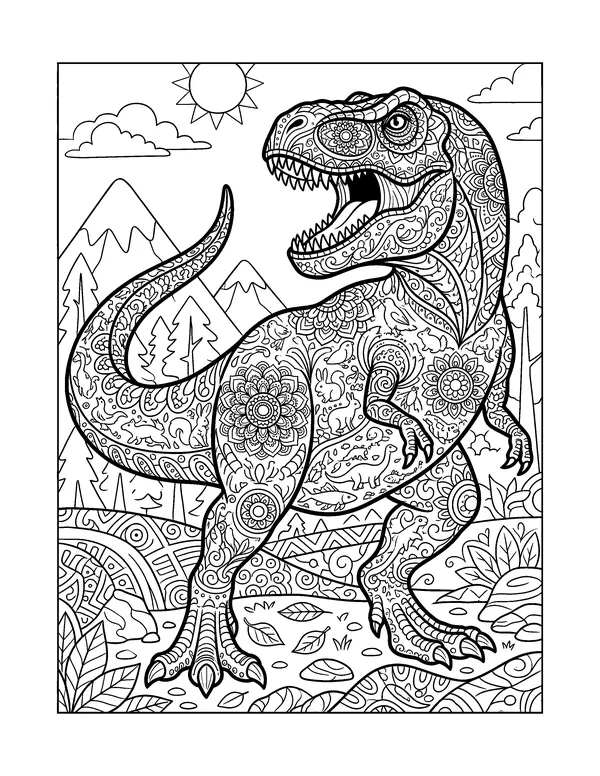Mandala T-Rex coloring page