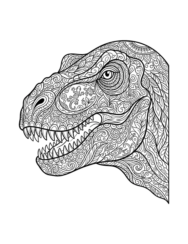 Zentangle T-Rex Head coloring page