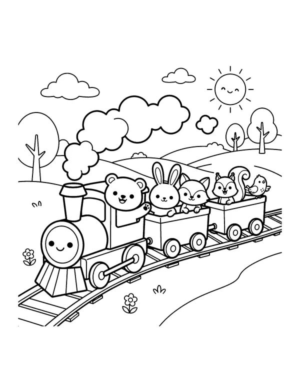 Kawaii Little Train coloring page