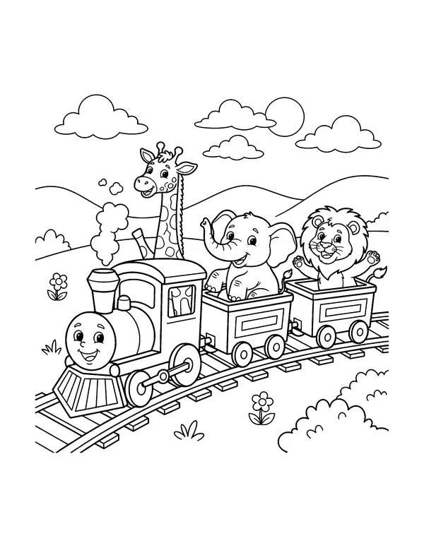 Zoo Animal Train coloring page