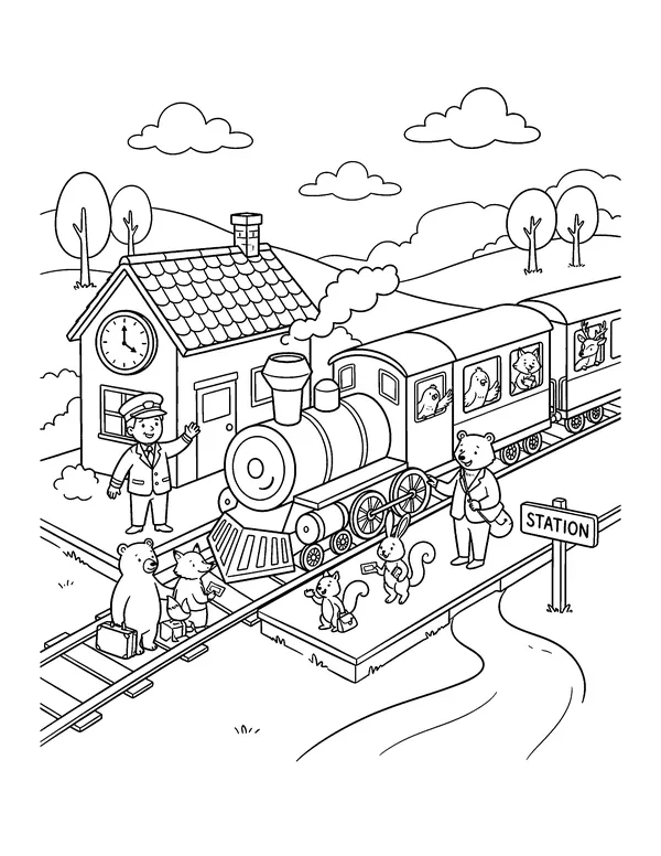 Train at the Station coloring page