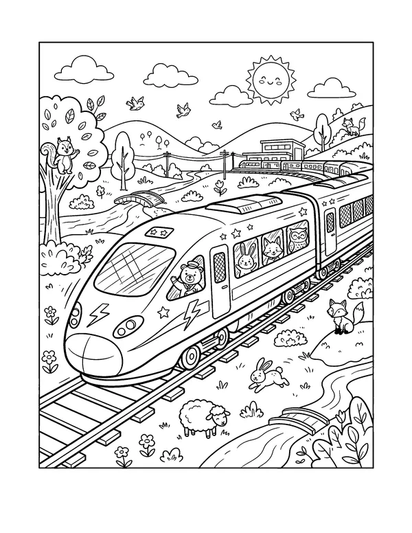 High-Speed Bullet Train coloring page