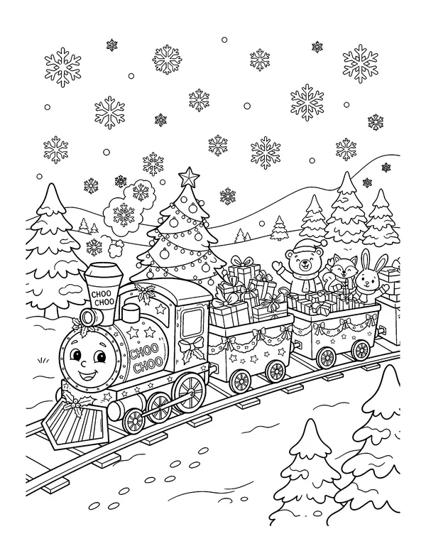 Christmas Train with Presents coloring page