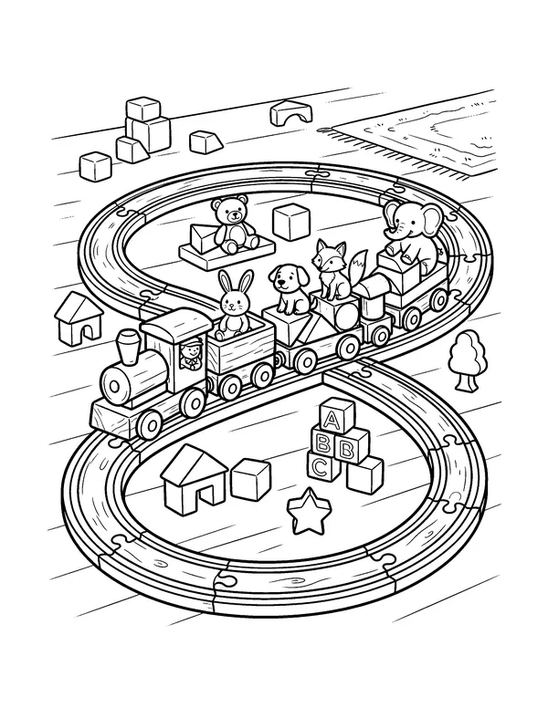Wooden Toy Train Set coloring page