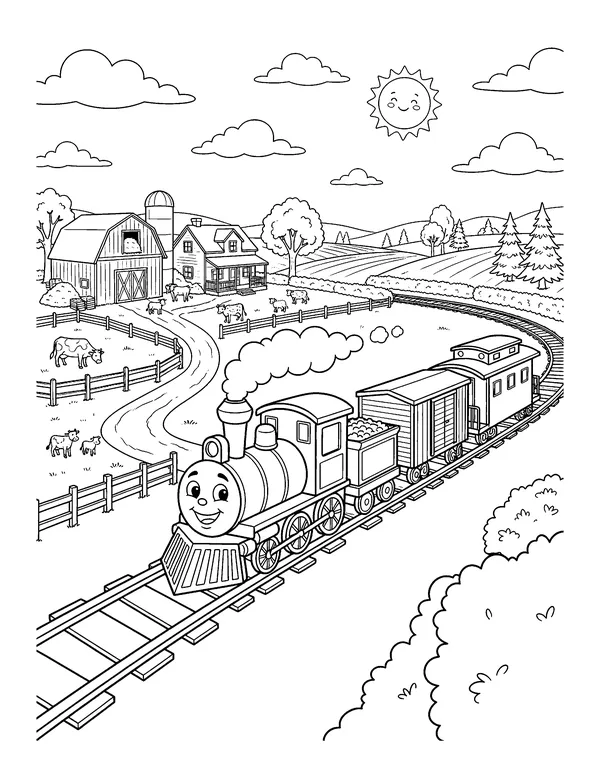 Train in the Countryside coloring page
