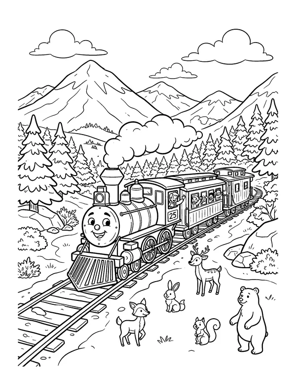 Train in the Snowy Mountains coloring page