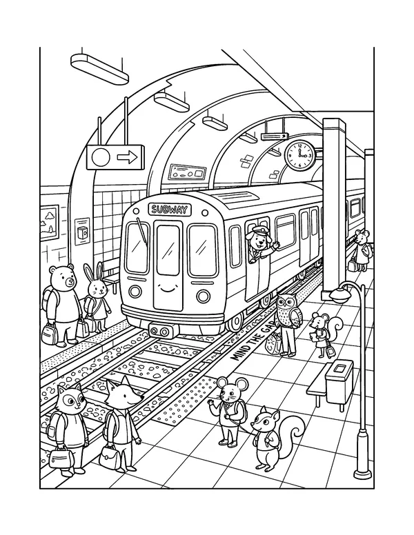 Subway Train at the Platform coloring page