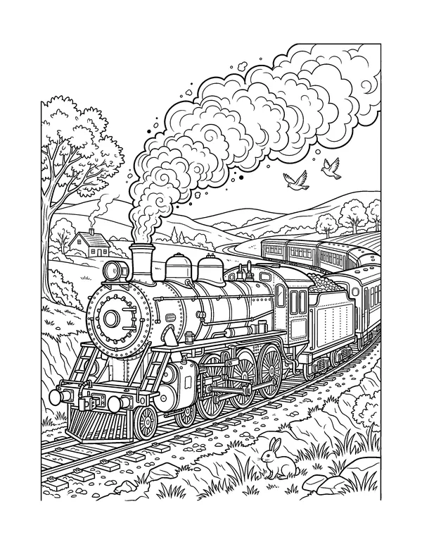 Vintage Steam Locomotive coloring page