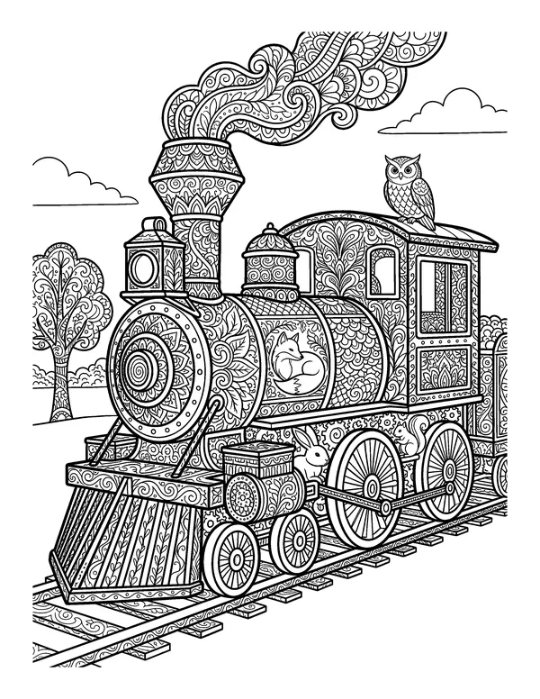 Zentangle Steam Engine coloring page