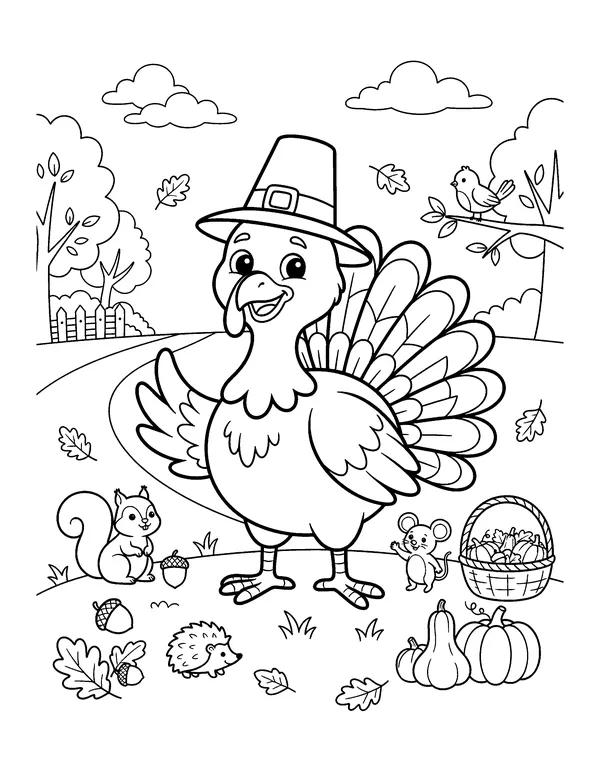 Turkey in a Pilgrim Hat coloring page