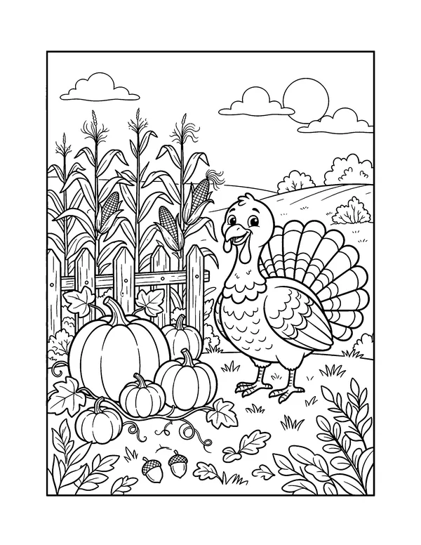 Turkey in the Pumpkin Patch coloring page