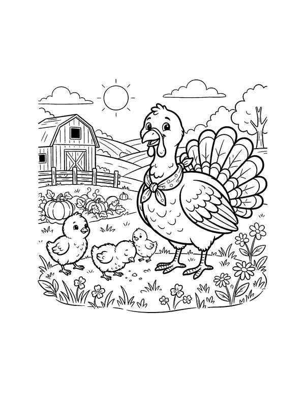 Turkey Family coloring page