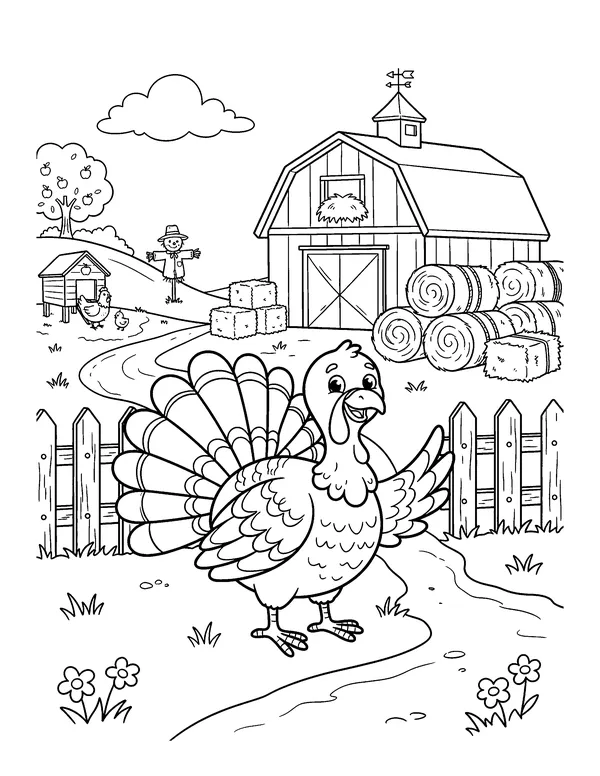Turkey on the Farm coloring page