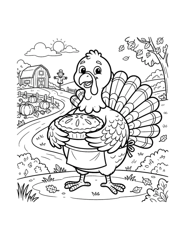 Turkey with a Pie coloring page