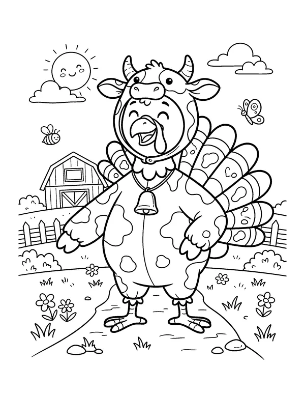 Turkey in Disguise as a Cow coloring page