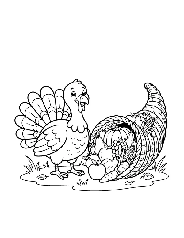 Turkey and a Cornucopia coloring page