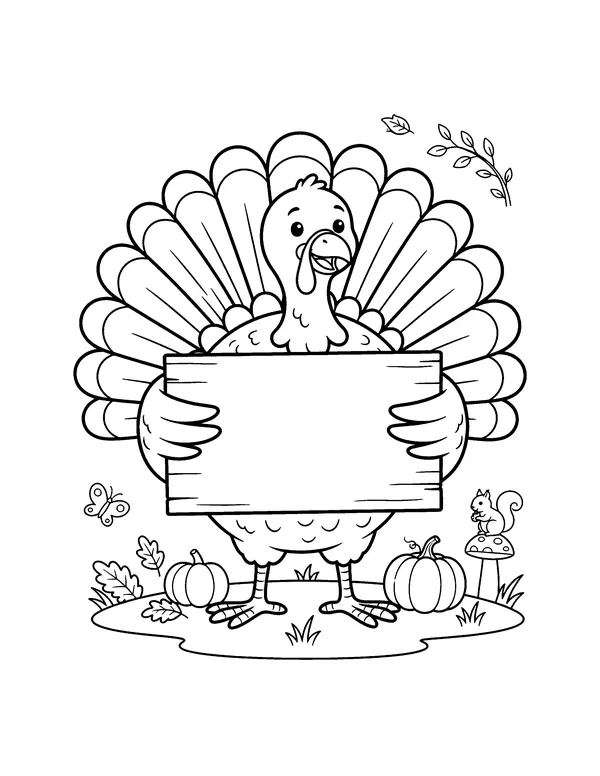 Turkey Holding a Blank Sign coloring page