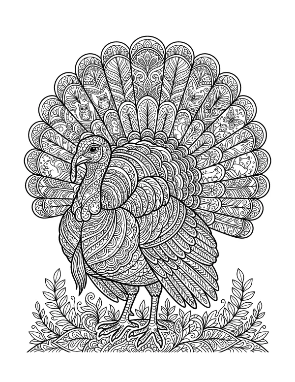 Turkey Mandala for Adults coloring page