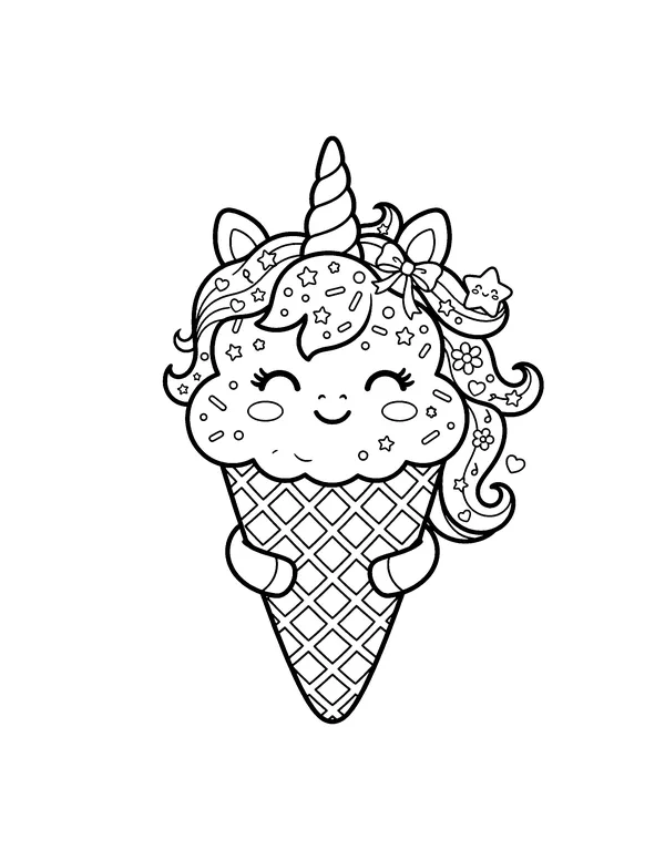 Unicorn Ice Cream Cone coloring page
