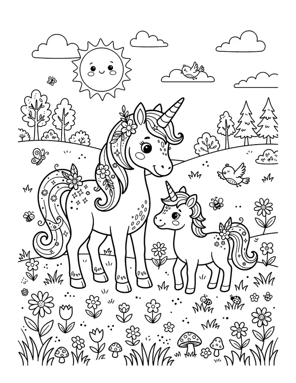 Mother and Baby Unicorn coloring page