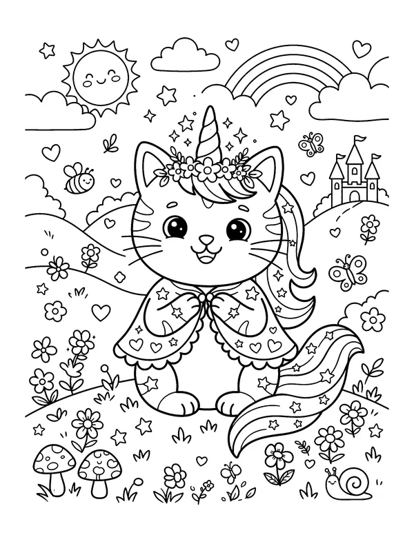Cat Dressed as a Unicorn coloring page