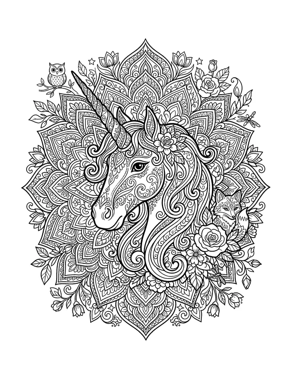 Mandala Unicorn coloring page